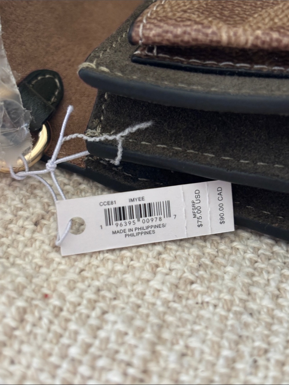 Coach Klare Bag Charm With Signature Canvas NWT Suede/Gold/Army Green/Tan - Picture 7 of 9
